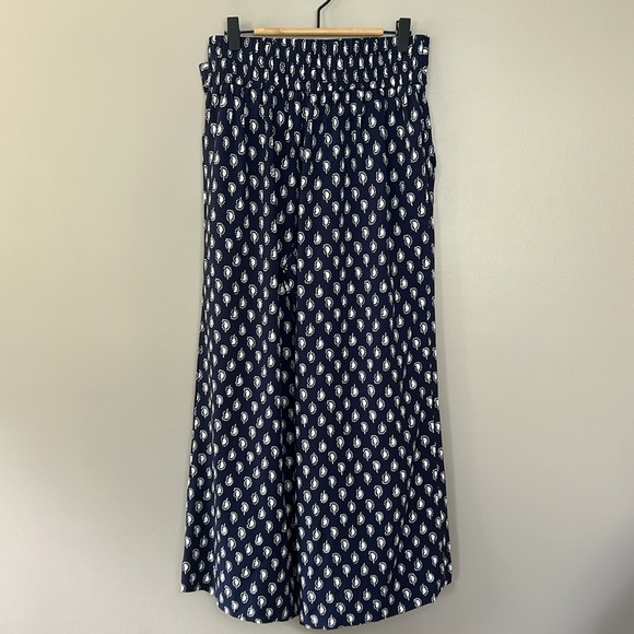 Boden Caithness Wide‎ Leg Loose Flowy Paisley Pants US Size 6R Navy White - Picture 8 of 11